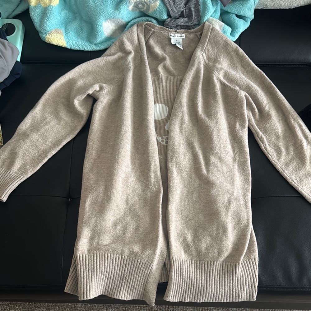 Women's Beige Open-Front Sweater